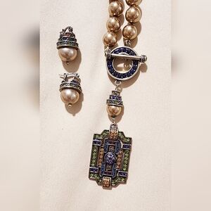 Vintage Heidi Daus Beaded Necklace with Pendant and matching hugging earrings